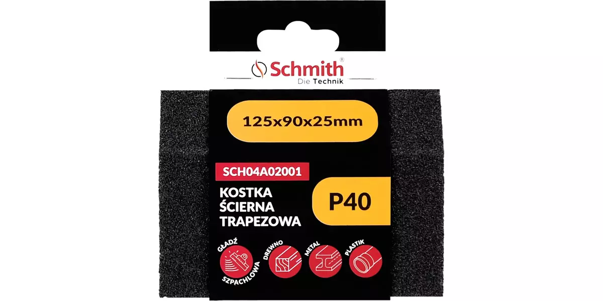 Kostka ścierna trapezowa 125x90x25 P40 zapakowana - przód