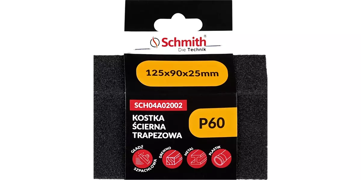 Kostka ścierna trapezowa 125x90x25 P60 zapakowana - przód