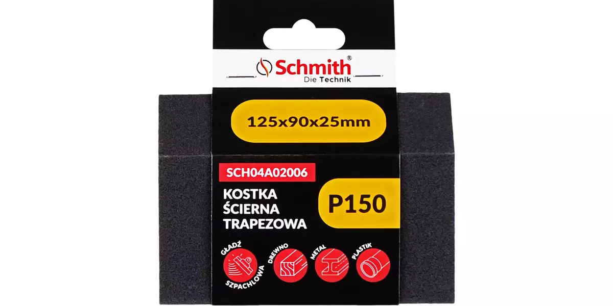 Kostka ścierna trapezowa 125x90x25 P150 zapakowana - przód