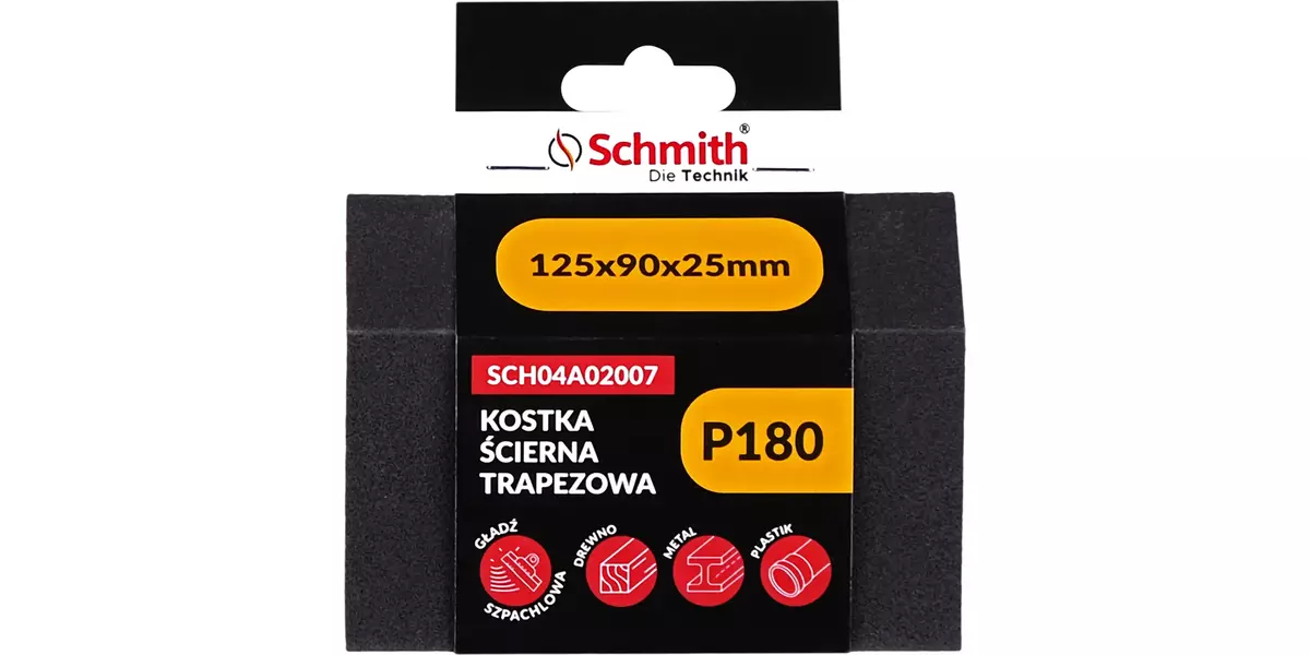 Kostka ścierna trapezowa 125x90x25 P180 zapakowana - przód