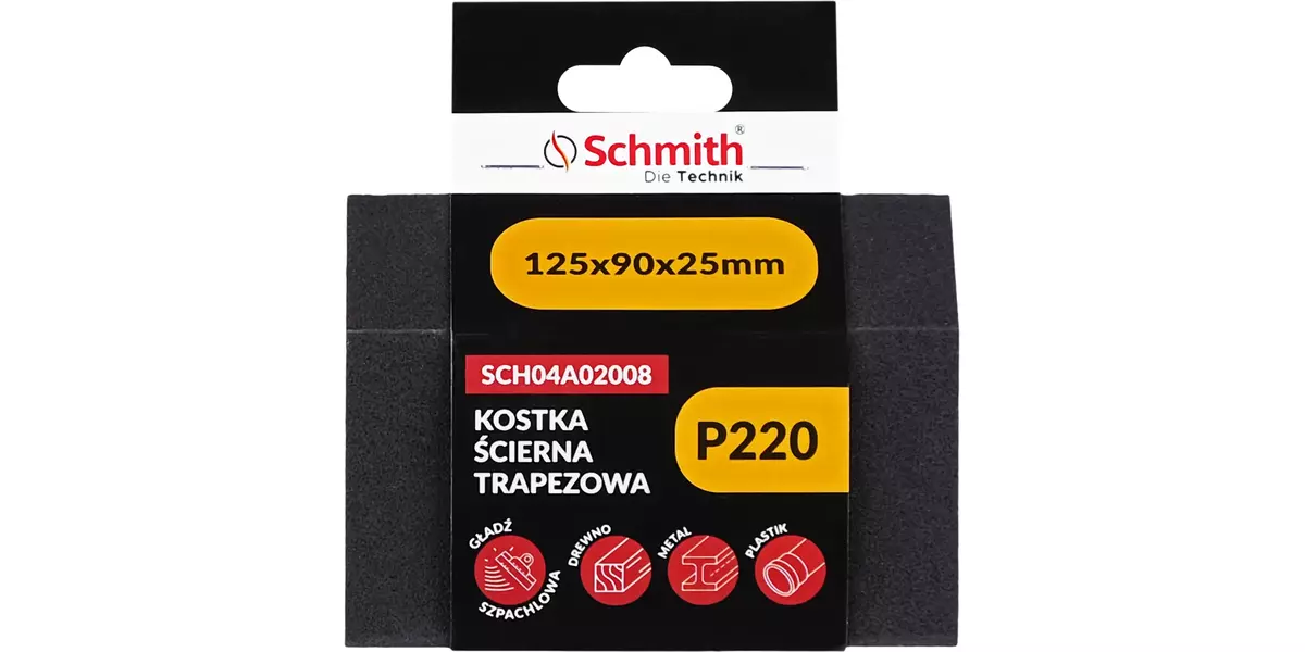 Kostka ścierna trapezowa 125x90x25 P220 zapakowana - przód