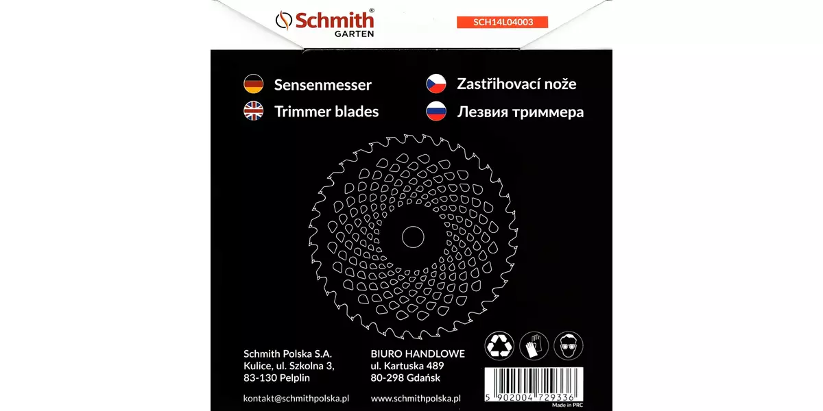 Nóż do kosy 255mm, 36 zębów opakowanie - tył