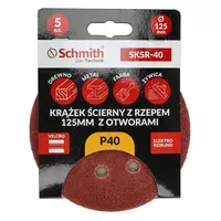 Krążek ścierny z rzepem 125mm z otworami P40 5szt, Gradacja: P40 Schmith