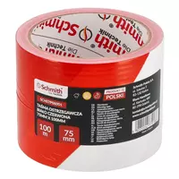 Taśma ostrzegawcza biało czerwona 75 mm x 100 m Schmith