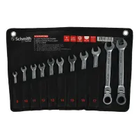 Komplet kluczy płasko-oczkowych z grzechotką i przegubem 8-19mm 11 szt. Schmith