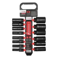 Zestaw nasadek udarowych dwunastokątnych długich 1/2" 10-32mm 14 szt., Rozmiar: 10-32, Typ klucza: 12-kątny, Rodzaj klucza: nasadka udarowa długa Schmith