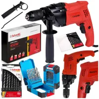 Wiertarka udarowa 850W + wiertła do metalu HSS 19 szt. i wiertła do betonu 8 szt. Schmith