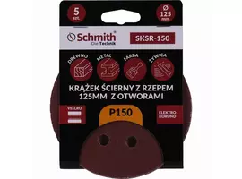 Krążek ścierny z rzepem 125mm z otworami P150 5szt