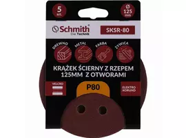 Krążek ścierny z rzepem 125mm z otworami P80  5szt