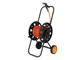 Metalowy wózek z wężem 25 m, pistoletem i szybkozł Schmith