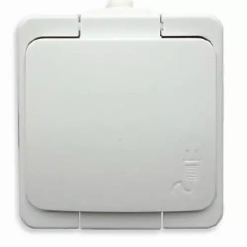 Gniazdo n/t 1x2P+Z klapka biała IP44