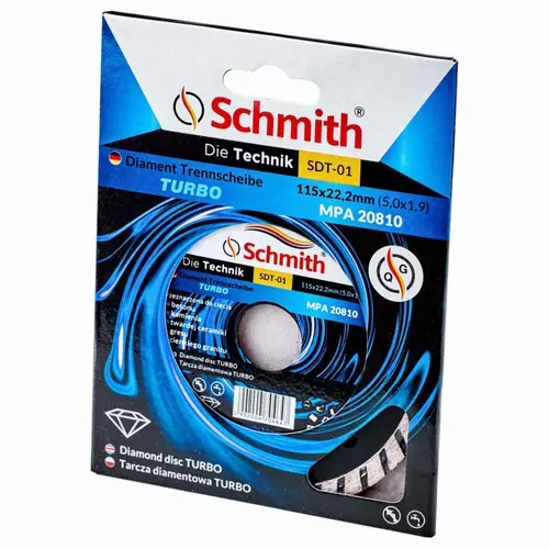 Tarcza diamentowa do materiałów twardych turbo 115x22,2x1,9 Schmith