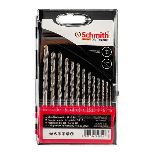 Komplet wierteł do metalu HSS 13 szt Schmith