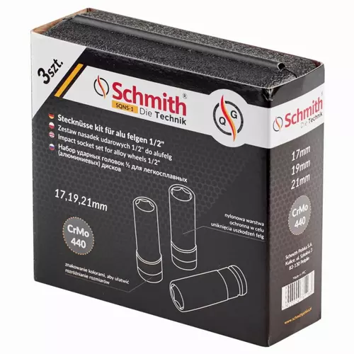 Zestaw nasadek udarowych 1/2" do alufelg 3szt. Schmith