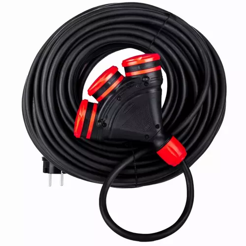 Przedłużacz gumowy HI-TEK, 3 gniazda, 3x2.5mm, 20m