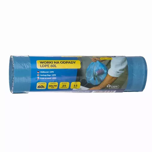 Worki na odpady z taśmą LDPE 60l (15sztuk w rolce)