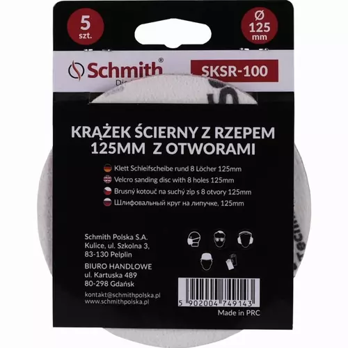 Krążek ścierny z rzepem 125mm z otworami P100 5szt Schmith