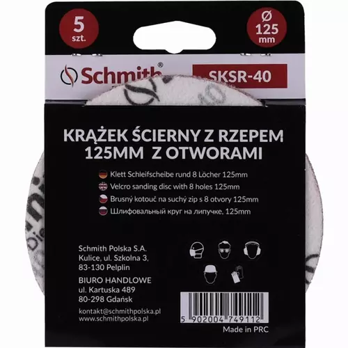 Krążek ścierny z rzepem 125mm z otworami P40 5szt Schmith