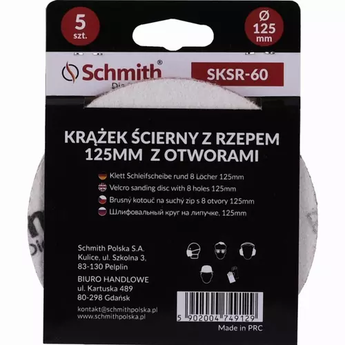 Krążek ścierny z rzepem 125mm z otworami P60 5szt Schmith