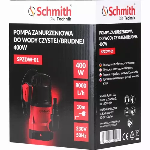 Pompa zanurzeniowa do wody czystej/brudnej 400 W marki Schmith SPZDW-01 3