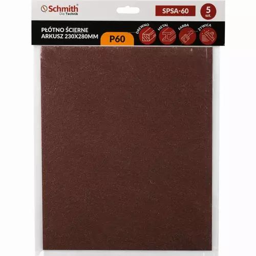 Płótno ścierne arkusz 230x280mm P60 5 szt. Schmith