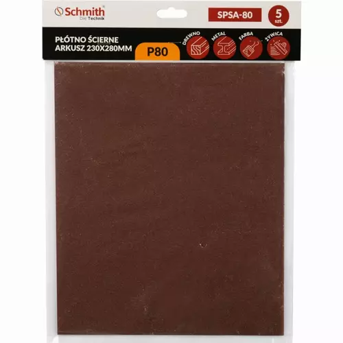 Płótno ścierne arkusz 230x280mm P80 5 szt. marki Schmith SPSA-80 1
