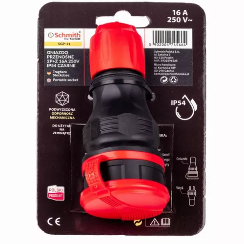 Gniazdo przenośne 2p+Z 16A 250V IP54 czarne marki Schmith SGP-11