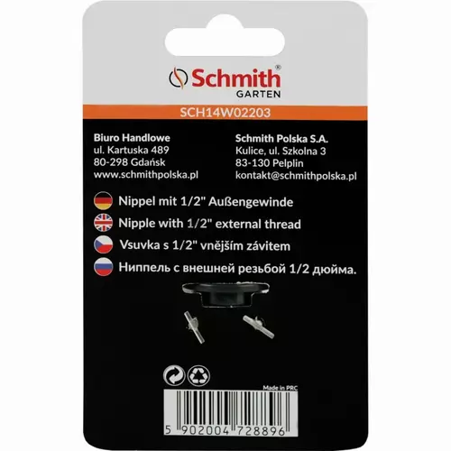 Nypel z gwintem zewnętrznym 1/2" marki Schmith SCH14W02203