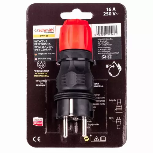Wtyczka przenośna 2p+Z 16A 250V IP54 czarna marki Schmith