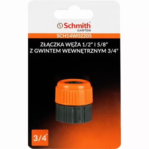 Złączka węża 1/2'' i 5/8'' z gwintem wew.3/4" Schmith