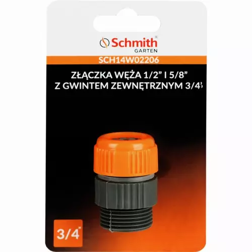 Złączka węża 1/2'' i 5/8'' z gwintem zew. 3/4" Schmith
