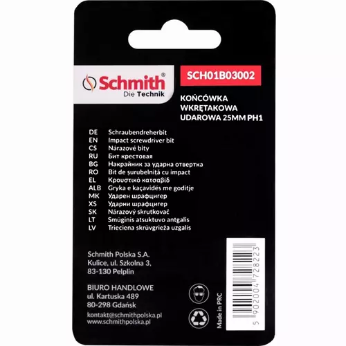 Bit udarowy PH1 25mm 5SZT marki Schmith SCH01B03002