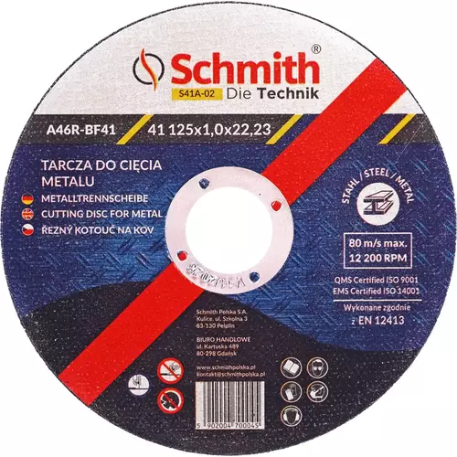 Tarcza do cięcia metalu 125x1,0mm Schmith S41A-02