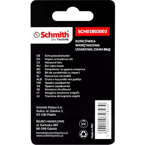 Bit udarowy PH2 25mm 5SZT marki Schmith SCH01B03003