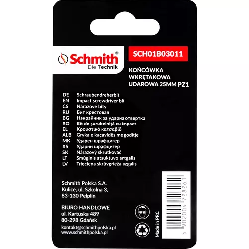 Bit udarowy PZ1 25mm 5SZT marki Schmith SCH01B03011