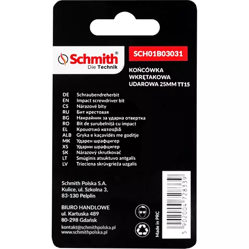 Bit udarowy Torx TT15 25mm 5SZT marki Schmith SCH01B03031