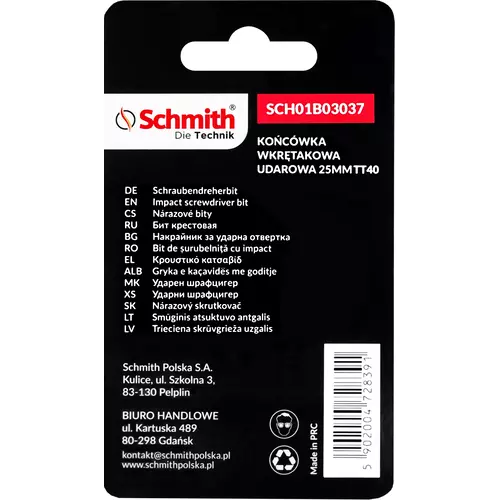 Bit udarowy Torx TT40 25mm 5SZT marki Schmith SCH01B03037