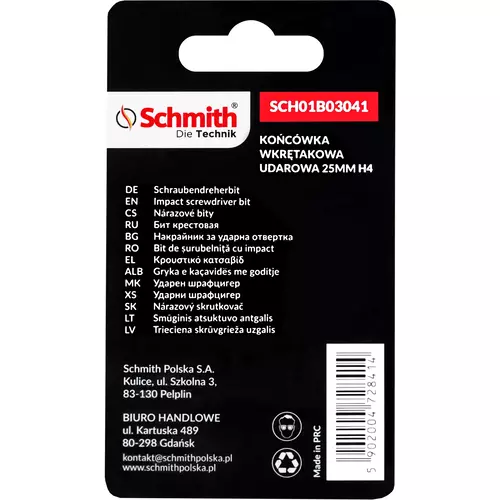 Bit udarowy Hex H4 25mm 5SZT. marki Schmith SCH01B03041