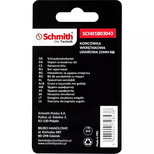 Bit udarowy Hex H6 25mm 5SZT marki Schmith SCH01B03043