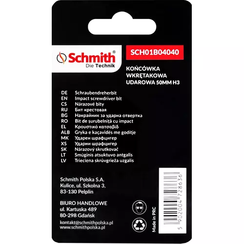 Bit udarowy Hex H3 50mm 2SZT marki Schmith SCH01B04040