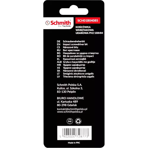 Końcówka wkrętakowa udarowa PH2 100mm 2szt marki Schmith SCH01B04085