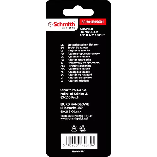 Adapter do nasadek 1/4" x 1/2" 100mm marki Schmith SCH01B05001