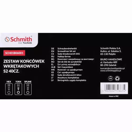 Zestaw końcówek wkrętakowych 40szt marki Schmith