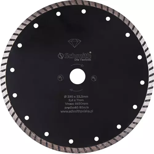 Tarcza diamentowa do materiałów twardych turbo 230x22,2x2,6 Schmith