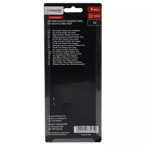 Zestaw kluczy Torx S2 RED długie 9 szt. Schmith