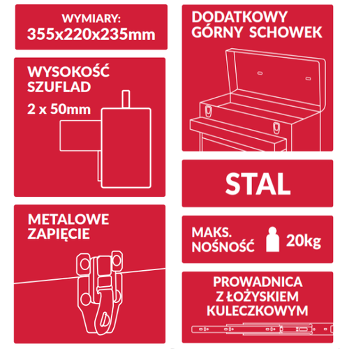 Skrzynka narzędziowa metalowa z 2 szufladami, Liczba szuflad: 2 Schmith