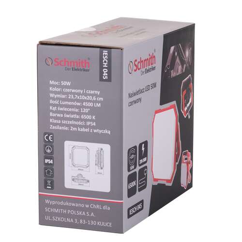 Naświetlacz LED 50W czerwony, 2x1F 230V Schmith