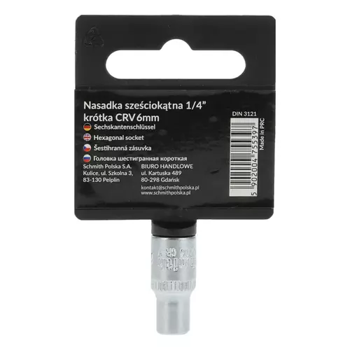 Nasadka sześciokątna AS-DRIVE 1/4" 6 mm, Rozmiar: 6  Schmith