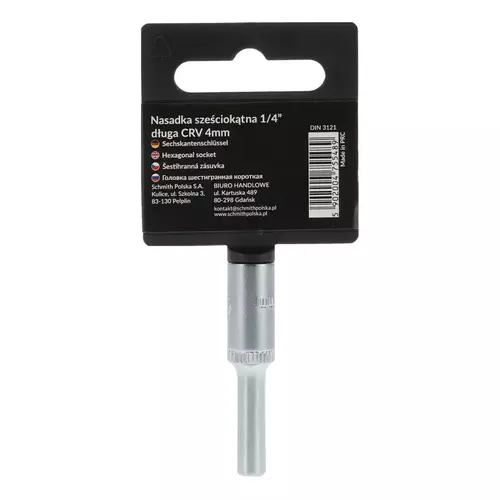 Nasadka sześciokątna długa AS-DRIVE 1/4" 4 mm, Rozmiar: 4  Schmith