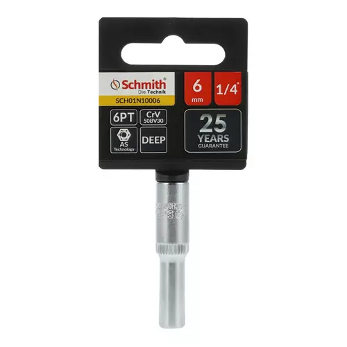 Nasadka sześciokątna długa AS-DRIVE 1/4" 6 mm, Rozmiar: 6  Schmith